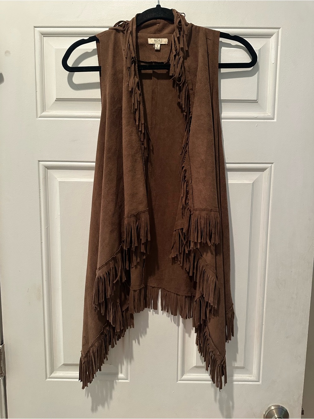 Kori America Brown Fringe Open-Front Vest